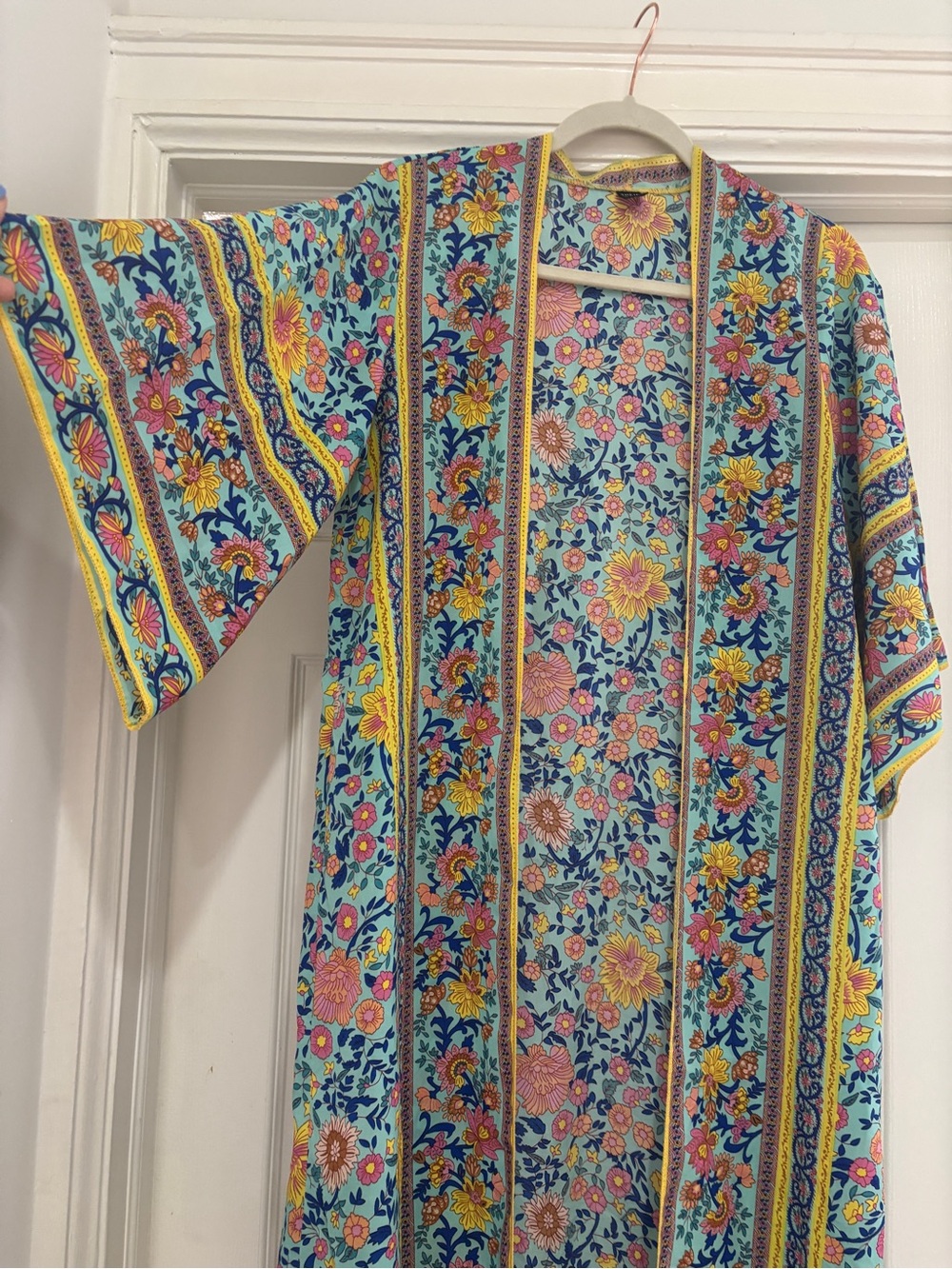 SHEIN Aqua Floral Stripe Kimono